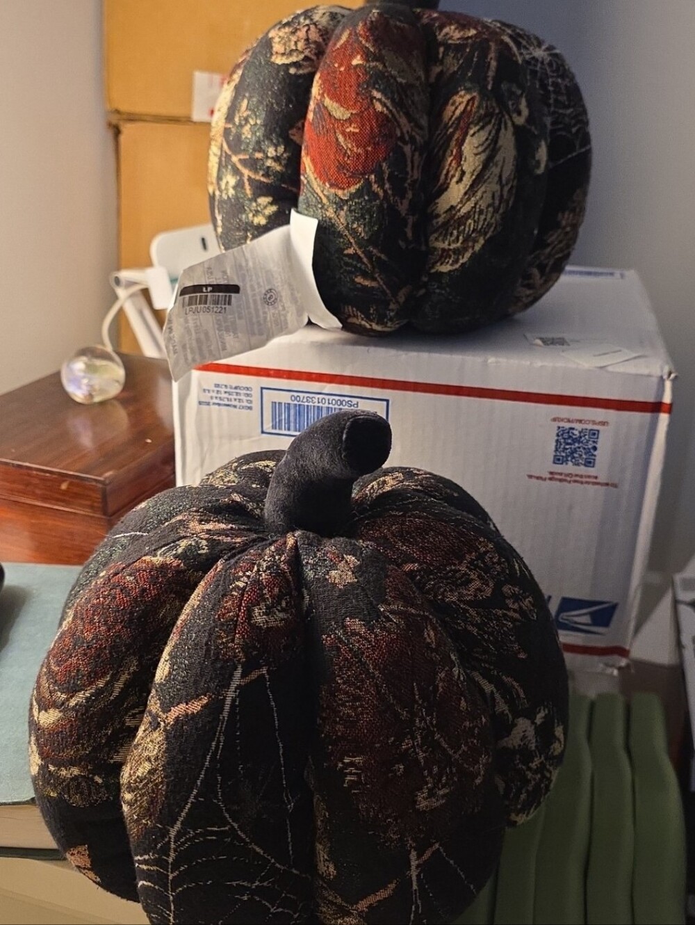Decorative Floral Velvet Pumpkin PillowDecor  in Black and Rust Set Of 2